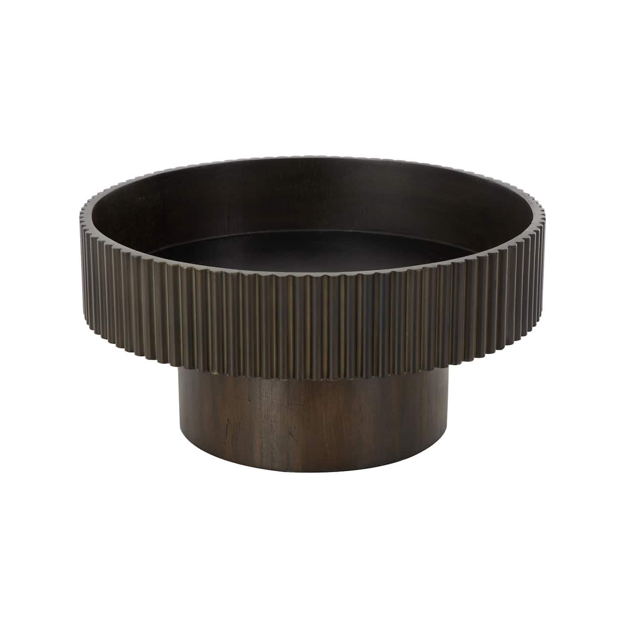 14" Wood Ribbed Decorative Bowl with Elevated Base
